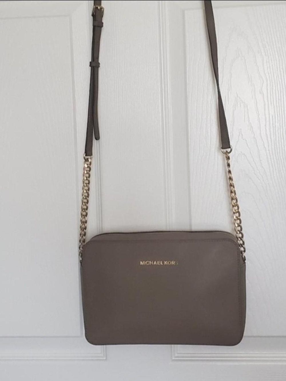 Michael Kors Taupe Crossbody with Gold Chain Strap
